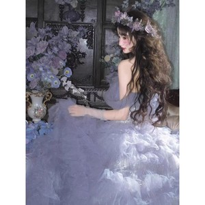 Purple Ball Gown Wedding Dress Sweetheart Neckline Empire Waist Tulle Princess Style For Women - Product Image 4