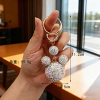 Porte-clés Mickey Bling Bling en alliage, tête de souris entièrement ornée de strass, mignon, rouge et argenté, accessoire de sac, cadeau