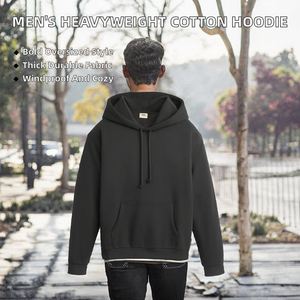 เสื้อฮู้ดดี้พรีเมียมสีดำ ผ้าคอตตอนผสมขนแกะ ทรงปกติ มีกระเป๋าจิงโจ้ สวมใส่สบายๆ สไตล์สปอร์ตแวร์และสตรีทแวร์ - Product Image 2