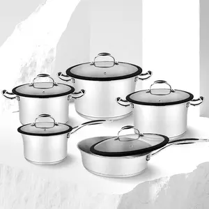 Set panci masak stainless steel 10 buah, set peralatan masak bentuk tulip kustomisasi pabrik