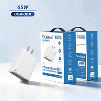 Nouvelle conception de chargeur rapide GaN 65W avec indicateur LED, chargeur mural USB-A + USB-C pour téléphone, tablette, ordinateur portable