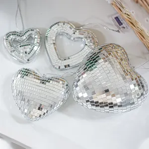 K & B boule magique en cristal faisceau de scène rgb dj lumières de fête lumières disco décorations miroir réfléchissant coeur argent boule de verre