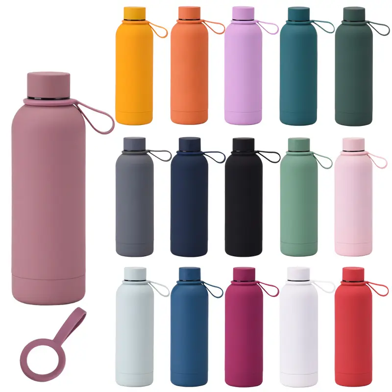 Custom soft touch 500ml double wall small mouth bpa free stainless steel frosted insulated sports water bottles