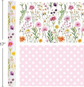 Papier cadeau à motifs floraux colorés pour la fête des mères, papier cadeau rose à pois pour baby shower, original et personnalisable - Product Image 6