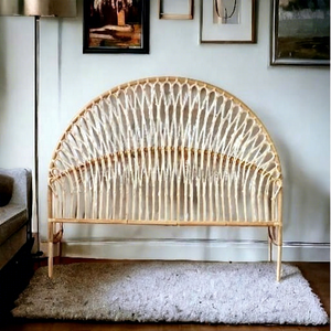 Classic Design Handmade Natural <b>Rattan</b> Cane Sunrise Headboard Adjustable Convertible King-Size Coastal Bedroom Furniture - Product Image 1