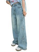 Nouvel Arrivage – Jean en Denim Grande Taille pour Femme, Style Vintage avec Patchs Étoiles, Taille Haute, Coupe Droite, Pantalon Décontracté Streetwear