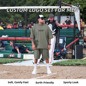Ensemble deux pièces grande taille à épaules tombantes avec logo personnalisé, t-shirt homme imprimé sérigraphié en coton 100% écologique de haute qualité pour l'été - Product Image 2