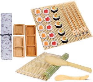 Juego de utensilios de bambú para <span class=keywords><strong>Sushi</strong></span>, Set antiadherente para hacer <span class=keywords><strong>Sushi</strong></span>, 2 esteras enrollables para salsa, plato, palillos, <span class=keywords><strong>12</strong></span> piezas - Product Image 1