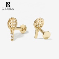 Boucles d'oreilles clous en argent sterling S925, design Andre Racquet, zirconium, pour femmes, sportives et élégantes