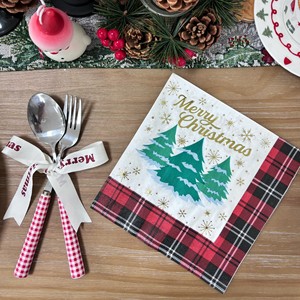 16 serviettes décoratives <span class=keywords><strong>de</strong></span> Noël à carreaux rouges et noirs avec motifs dorés, serviettes <span class=keywords><strong>en</strong></span> <span class=keywords><strong>papier</strong></span> à thème <span class=keywords><strong>de</strong></span> Noël pour restaurants - Product Image 1