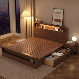 Letto <span class=keywords><strong>in</strong></span> <span class=keywords><strong>Legno</strong></span> Massello di Alta Qualità con Testiera Illuminata a LED, Design Nordico Moderno e Semplice, Disponibile <span class=keywords><strong>in</strong></span> Misure Matrimoniale, King e Queen per Camera da Letto - Product Image 4