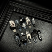 Faux ongles press-on gothiques personnalisés faits main pour Halloween, motif toile d'araignée et rose noire, en PMMA, réutilisables, 10 pièces/ensemble