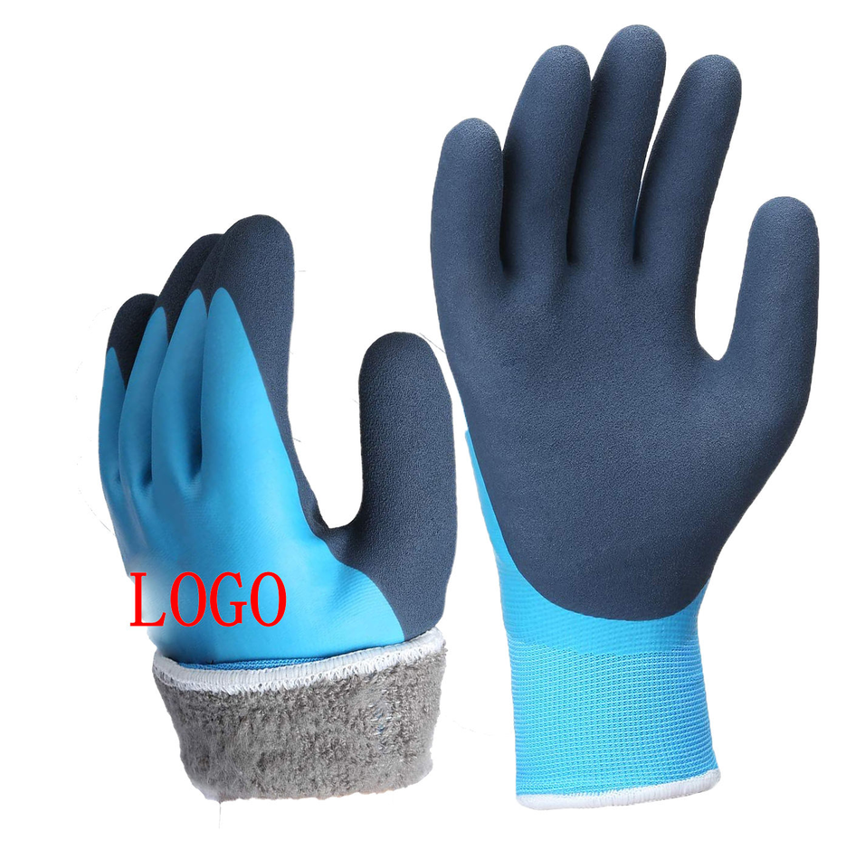 Low Moq Waterproof Warm Winter Glove Rubber Gloves Latex Dipped Fleece Liner Thermal Protection Gloves For Construction Ice Snow