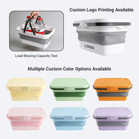 Seau à linge rectangulaire 2-en-1 en plastique PP TPR avec couvercle, pliable et compactable