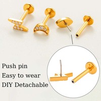 Hengsen Surgical Stainless Steel Lobe Stud Flat Back Push Pin Labret Studs Cartilage Internally Insert Earrings Piercing Jewelry