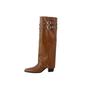 Bottes en cuir véritable imperméables pour femmes, best-seller et tendance, avec fermeture éclair arrière, talons hauts durables et épais - Product Image 2