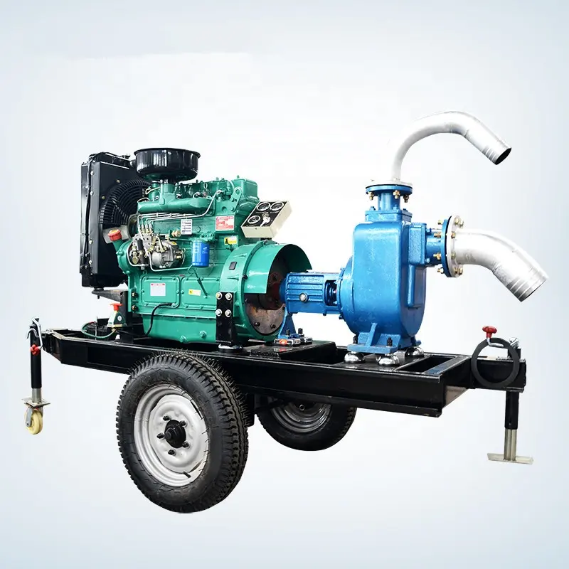 Trolley Electric start high pressure water self-priming 6 inch diesel engine water pump for irrigation and fire fighting