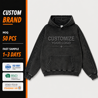 Vente en gros de sweats à capuche noirs délavés vintage, coupe oversize, style streetwear, avec poche kangourou, en tissu épais