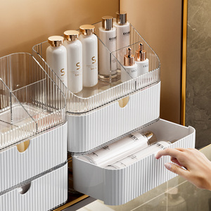Boîte de rangement cosmétique transparente inclinée avec compartiments pour produits de maquillage et de soin de la peau pour la salle de bain - Product Image 2