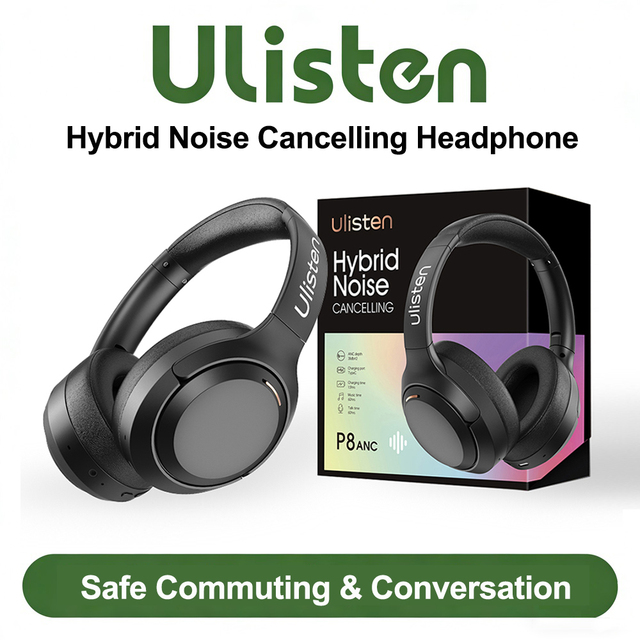 Ulisten P8 JL Hybrid ANC Active Noise Cancelling Over-Ear Gaming Headphones LED for 5.3 20+ Hours Life Nickel-Plated Drivers