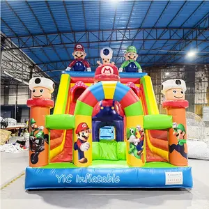 Commercial Outdoor Inflatable Bouncer Fun City Cartoon Theme Bouncer Jumping Bouncy Castle With Slide For Sale