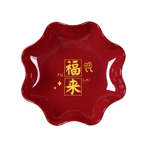 Five And Harmony Red Melamine Fruit Plate Flower Shape 8022x For Chinese New Year Celebration - Product Image 5