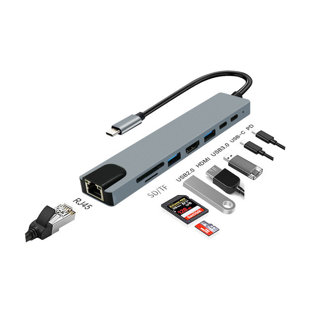 8IN1 USB C Docking Station with HD MI RJ45 100M SD/TF Card Reader 8 in 1 USB C Hub Type C USB Hub