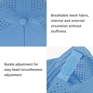 Casquettes de baseball 5 panneaux personnalisées perforées au laser, imperméables, pour le golf et la course, avec logo brodé et patch en caoutchouc - Product Image 3