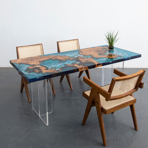 <span class=keywords><strong>Tavolo</strong></span> Moderno in <span class=keywords><strong>Resina</strong></span> Epossidica Grigia di Alta Qualità, Set di Mobili Estensibili in <span class=keywords><strong>Resina</strong></span>, <span class=keywords><strong>Tavolo</strong></span> da Pranzo in Legno di Noce Nero per Cucina e Soggiorno - Product Image 4