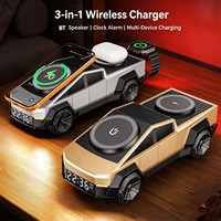 Pengisi Daya Nirkabel Magnetik Cybertruck 15W, Dudukan Pengisi Daya Cepat 15W untuk Ponsel, Jam Tangan, dengan Speaker BT dan Jam Alarm