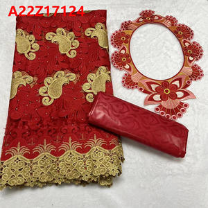 Bazin Riche ผ้าลูกไม้แอฟริกัน Bazin brode ลูกไม้กับหิน5 + 2หลาปักผ้าปักอย่างยั่งยืน - Product Image 3