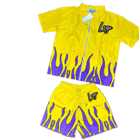Ensemble short et t-shirt personnalisé avec logo, sublimation, nylon, deux pièces, ensemble short réfléchissant coupe-vent pour homme