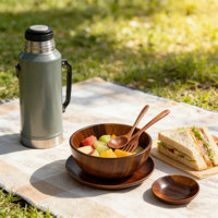 Ensemble bol et cuillère en bois de jujube mini, écologique, design classique, avec option de logo personnalisé et de gravure