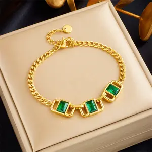 2023 nuovo arrivo Trendy 18k Pvd oro placcato quadrato smeraldo bracciale in zircone gioielli 316l in acciaio inox bracciale per le donne