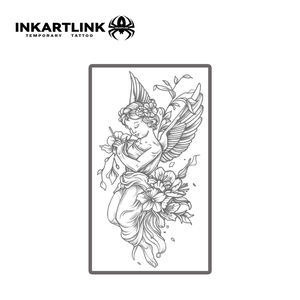 สติกเกอร์ลาย<span class=keywords><strong>สัก</strong></span>วินเทจ INKARTLINK ลายเทวดา เคอรูบ <span class=keywords><strong>ดอก</strong></span><span class=keywords><strong>ลิลลี่</strong></span> ปีก ลายเส้นสมุนไพร ติดทนนาน 15 วัน ลายสักกึ่งถาวรสำหรับตกแต่งร่างกาย แขน ขายส่ง - Product Image 3