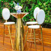 Table de bar haute en acier inoxydable doré avec piétement sablier pour événements extérieurs, mariages, banquets et locations de mobilier