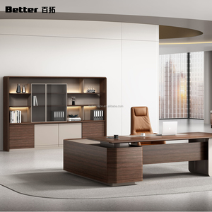 Meuble de rangement modulaire de luxe personnalisé pour bureau à domicile, entrepôt, bibliothèque en bois lumineuse et élégante pour le fond de bureau du président - Product Image 2