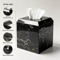 Boîte à mouchoirs en marbre noir Nero Marquina de luxe, surface rainurée, design moderne, distributeur de mouchoirs pour hôpital, hôtel, design graphique