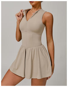 Vestido de tenis para mujer con cremallera, vestido con cuello levantado, para correr al aire libre, parte inferior antideslizante, falda acampanada, falda de tenis - Product Image 4