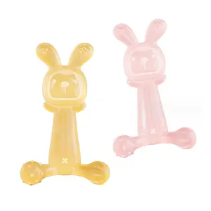 Newsun 100% Food Grade Cartoon Animal Rabbit Soft Safe Custom Silicone Teether Rabbit Baby Chew Teething Toy Opp Bag Unisex 39g