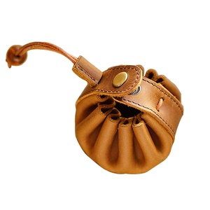 Wholesale Vintage Genuine <strong>Crazy</strong> Horse Leather Drawstring <strong>Earphone</strong> Storage Pouch Small Mini Car Key Chain Wallet - Product Image 1