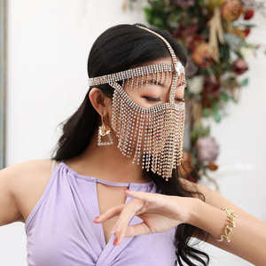 Velo in Seta per Danza del Ventre Willyoung per Donna Adulta con Catena Metallica e <span class=keywords><strong>Diamanti</strong></span>, Velo per il Viso - Product Image 4