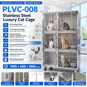 Jaula <span class=keywords><strong>de</strong></span> Acero Inoxidable <span class=keywords><strong>de</strong></span> Lujo PLVC-008 para Hospitales Veterinarios, Clínicas Veterinarias y <span class=keywords><strong>Centros</strong></span> <span class=keywords><strong>de</strong></span> Alojamiento para Gatos - Product Image 6