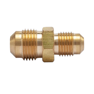 Adaptador de Latón para Gas, Conexión de Media Unión con Abocardado SAE de 45 Grados, 3/8" Abocardado x 3/8" Abocardado, Conexiones Macho Hexagonales para HVAC - Product Image 1