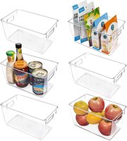 Transparante PET Plastic Pantry Organizer Bakjes 6 Stuks Voedsel Opbergbakjes Met Handvat Anti-Slip Bodem Voor Koelkast Vriezer Organisatie BPA-Vrij