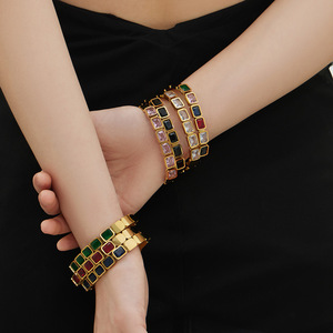 Trendiges Geometrisches 18K Vergoldetes Edelstahl-Armband mit Farbigen Strass-Edelsteinen für Damen-Schmuck <span class=keywords><strong>B327</strong></span> - Product Image 4