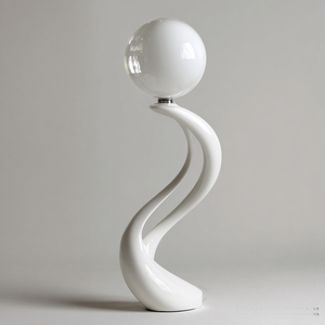Lámpara de pie esculpida con diseño de espiral infinita en blanco brillante, base curva hueca y pantalla de globo de vidrio esmerilado para sala de estar - Product Image 2