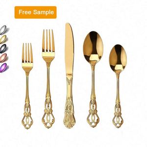 Wholesale Luxury Antique Handle Stainless Steel Vintage Silverware Flatware Banquet Cutlery Set in Silver and Gold for Wedding - Product Image 1