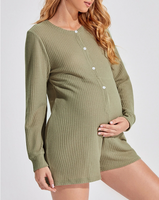 Pyjama de maternité en coton gaufré à manches lanternes, combinaison boutonnée sur le devant, grande taille, pour femmes enceintes