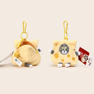 Porte-monnaie miniature en peluche en forme de chat et de souris avec fermeture éclair, pendentif porte-clés, poignée souple, dessin animé amusant, accessoire de casque, 12 cm - Product Image 1